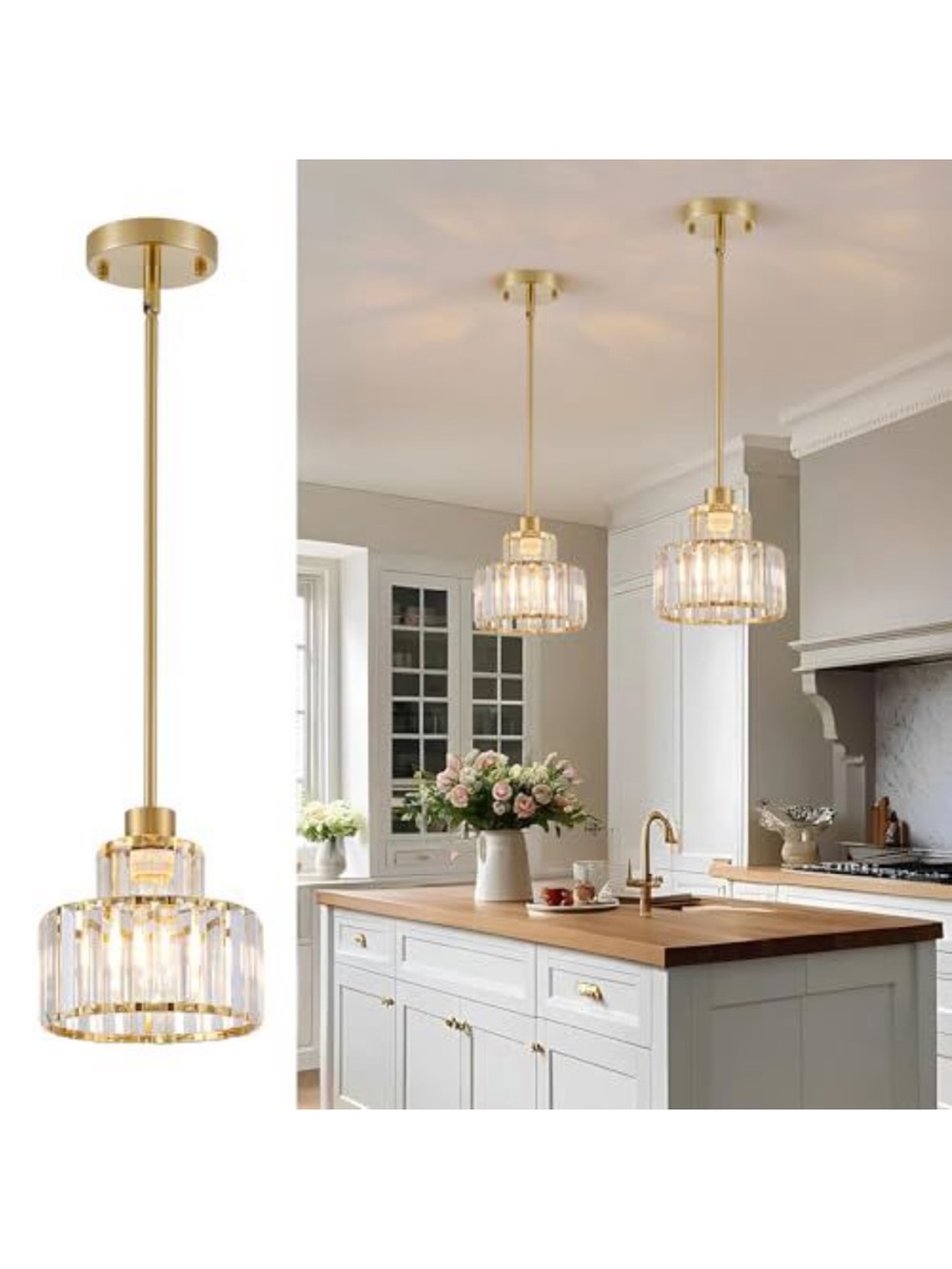 Crystal Glass Gold Pendant Light - Single Globe